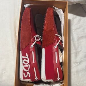 Tod's Bold Red and White Slip-On Loafers